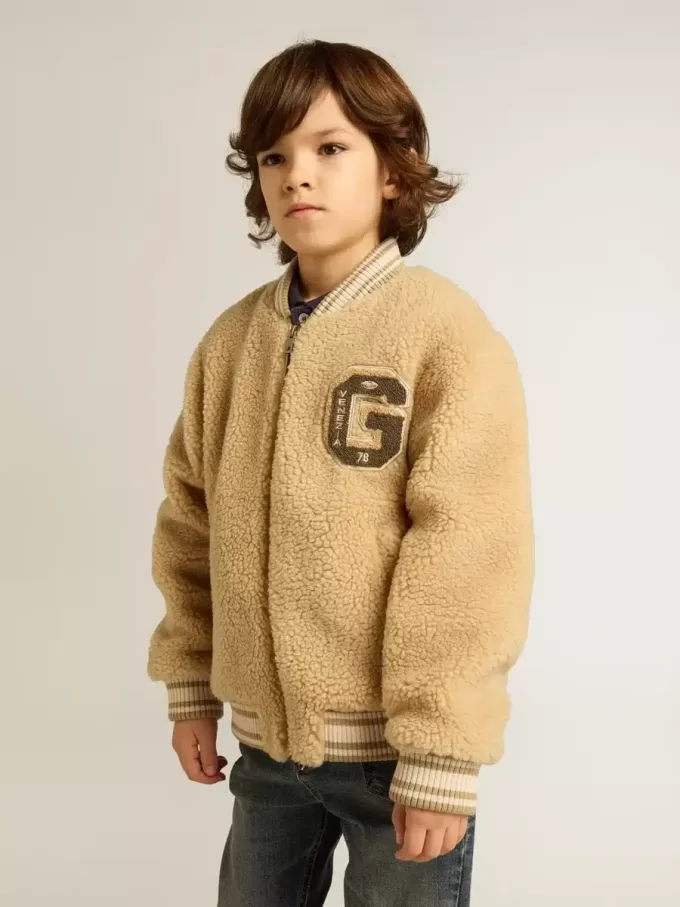 Cazadora bomber beige de felpa para niños