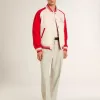 Cazadora bomber en blanco desgastado y rojo con bordados