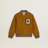 Cazadora bomber infantil de lana en color amarillo ocre con parche