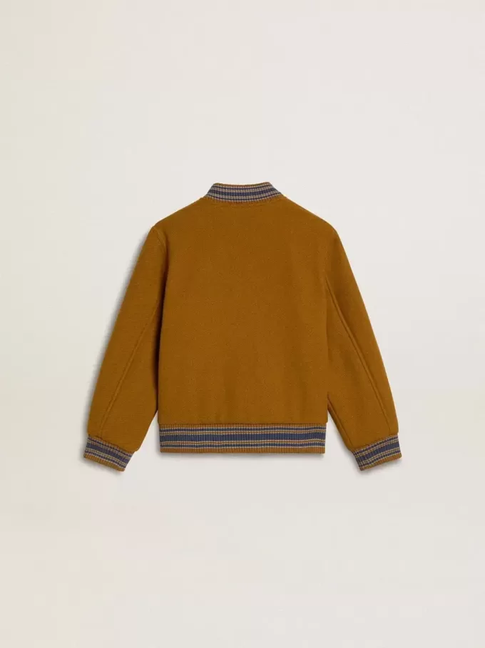 Cazadora bomber infantil de lana en color amarillo ocre con parche