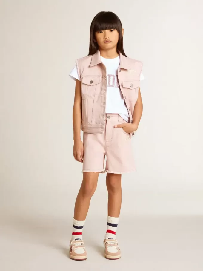 Chaleco vaquero rosa para niña