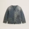 Chaqueta acolchada azul para mujer en denim de algodón con acabado desgastado