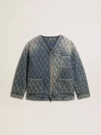Chaqueta acolchada azul para mujer en denim de algodón con acabado desgastado