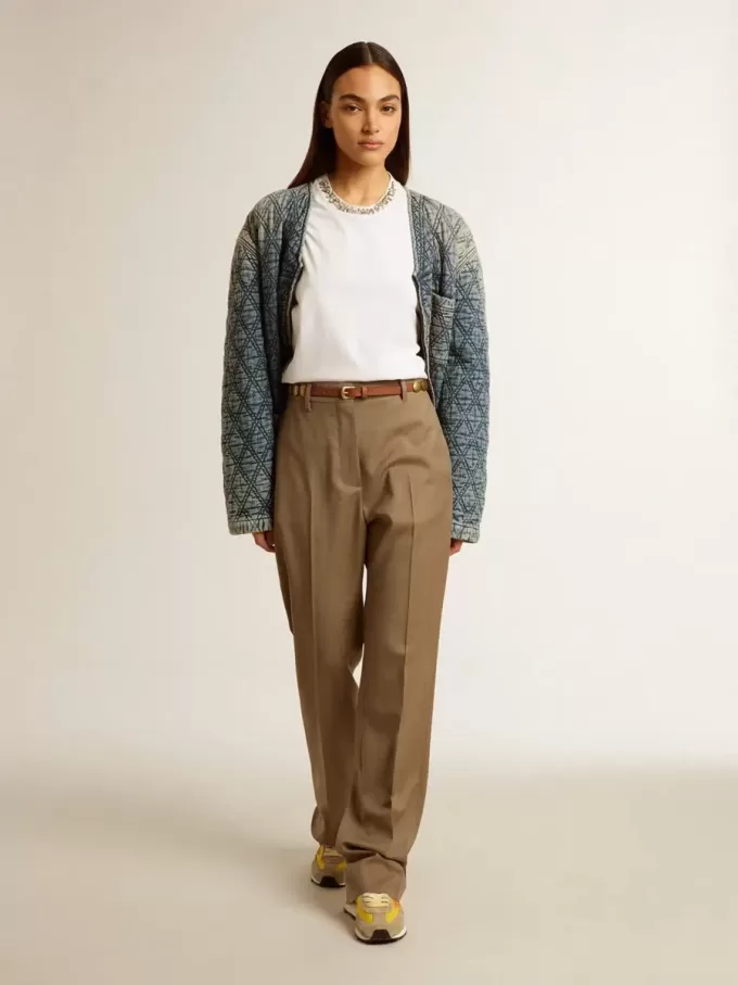 Chaqueta acolchada azul para mujer en denim de algodón con acabado desgastado