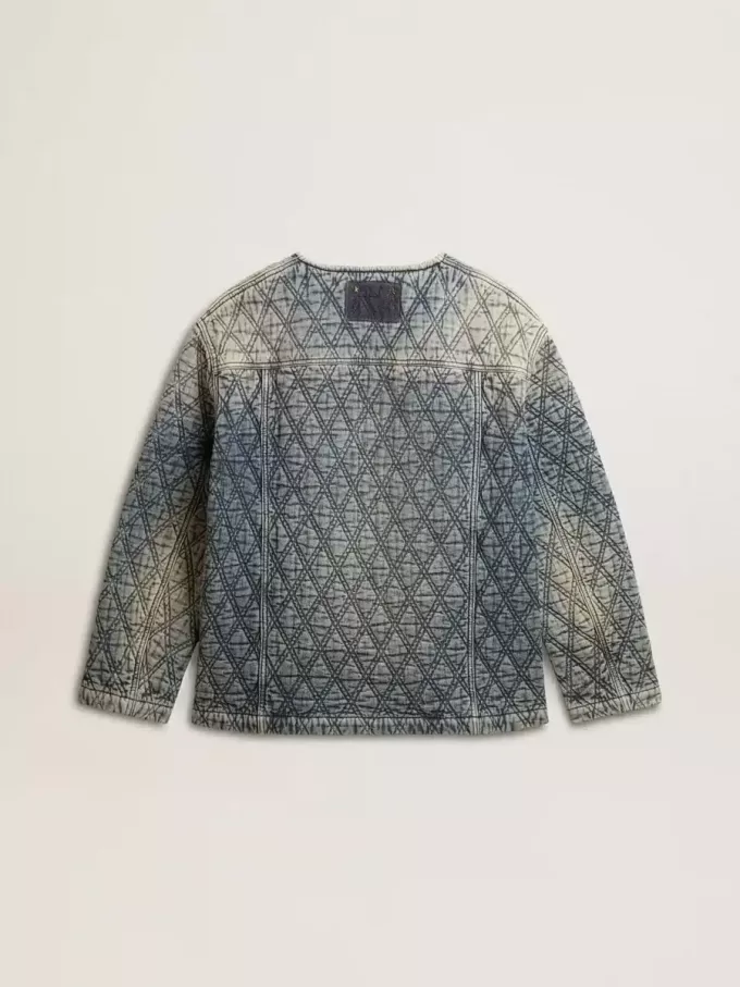 Chaqueta acolchada azul para mujer en denim de algodón con acabado desgastado