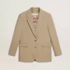 Chaqueta beige de rayas finas para mujer, de corte oversize y botonadura sencilla