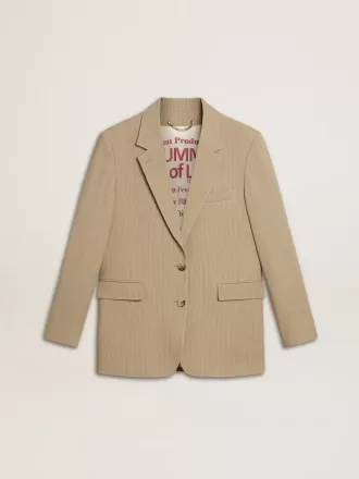 Chaqueta beige de rayas finas para mujer, de corte oversize y botonadura sencilla