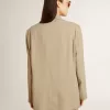 Chaqueta beige de rayas finas para mujer, de corte oversize y botonadura sencilla
