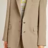 Chaqueta beige de rayas finas para mujer, de corte oversize y botonadura sencilla
