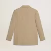 Chaqueta beige de rayas finas para mujer, de corte oversize y botonadura sencilla