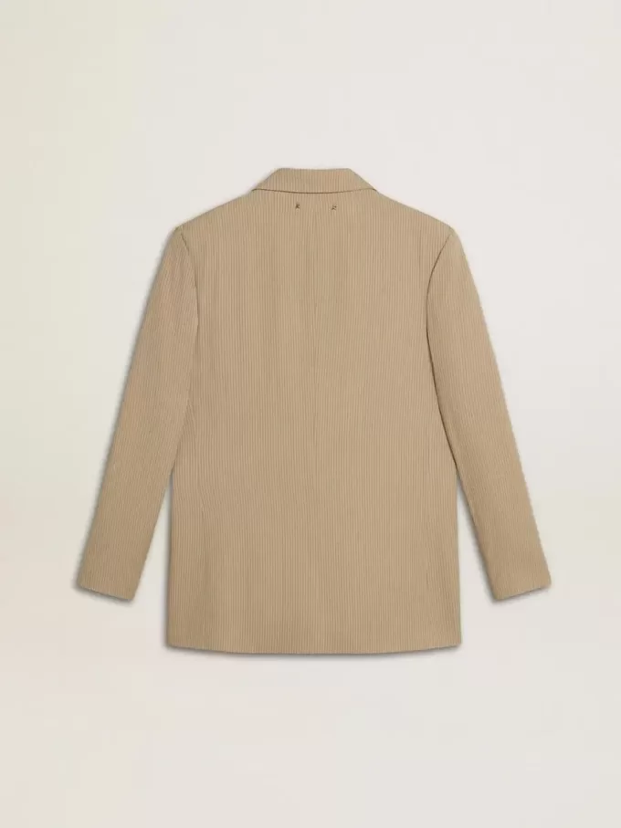 Chaqueta beige de rayas finas para mujer, de corte oversize y botonadura sencilla