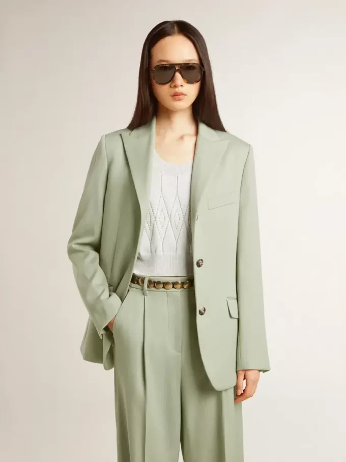 Chaqueta blazer de mujer en lana verde salvia