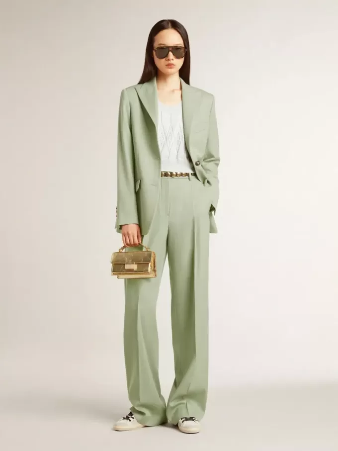 Chaqueta blazer de mujer en lana verde salvia