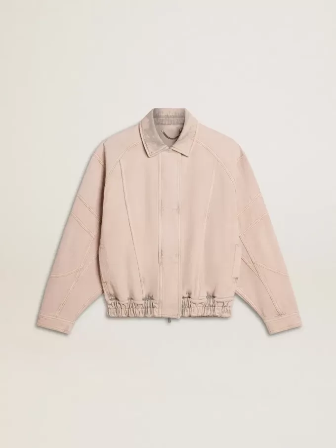 Chaqueta bomber de denim teñida de rosa para mujer