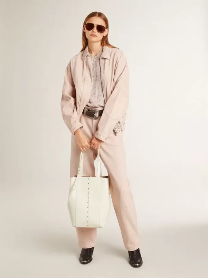 Chaqueta bomber de denim teñida de rosa para mujer