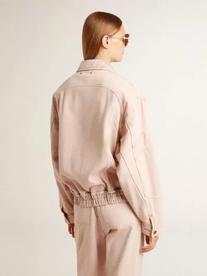 Chaqueta bomber de denim teñida de rosa para mujer