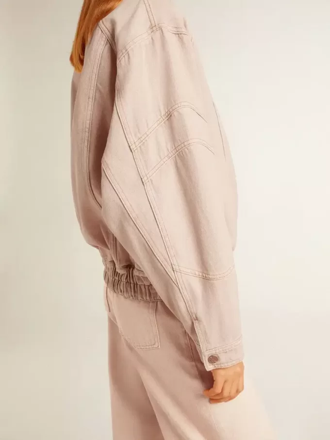 Chaqueta bomber de denim teñida de rosa para mujer