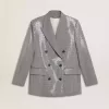 Chaqueta boyfriend de lana con doble botonadura, micro estampado de pata de gallo y lentejuelas Chaqueta boyfriend de lana con doble botonadura, micro estampado de pata de gallo y lentejuelas