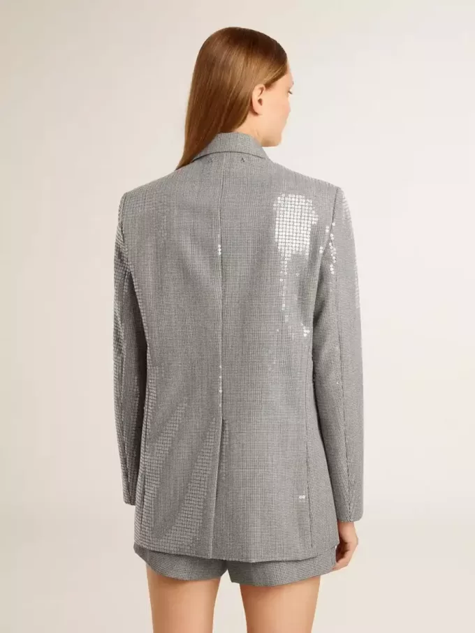 Chaqueta boyfriend de lana con doble botonadura, micro estampado de pata de gallo y lentejuelas Chaqueta boyfriend de lana con doble botonadura, micro estampado de pata de gallo y lentejuelas