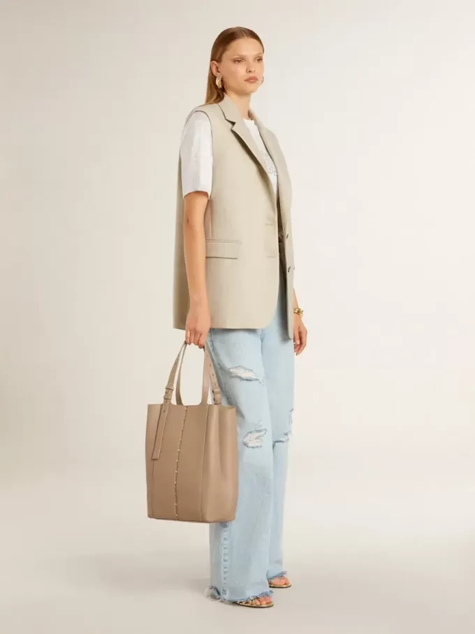 Chaqueta chaleco de mujer en mezcla de lana caqui