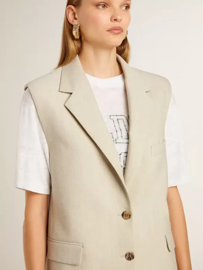 Chaqueta chaleco de mujer en mezcla de lana caqui