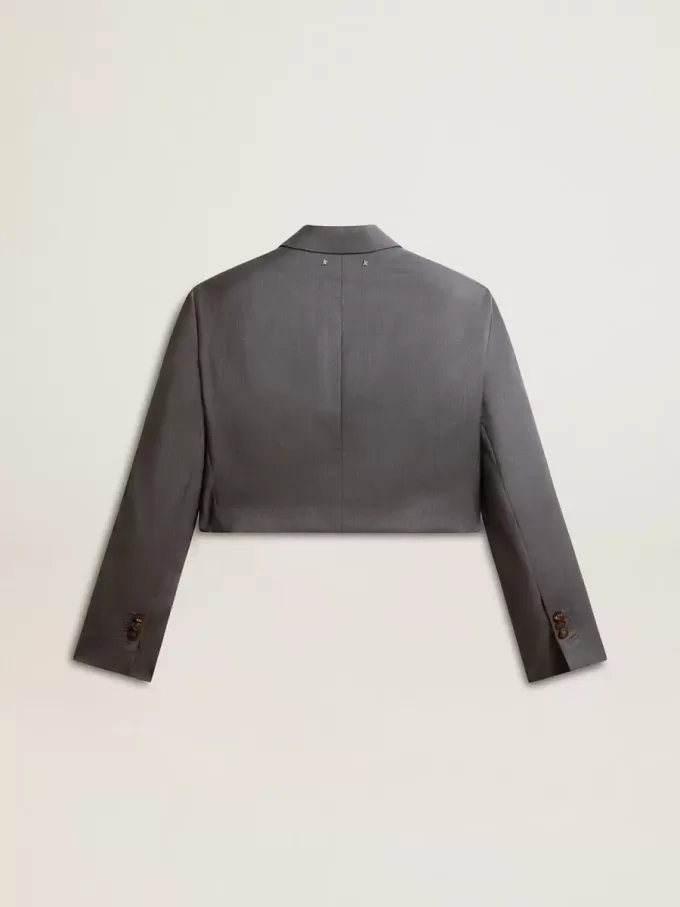 Chaqueta corta de mujer de lana azul claro con botonadura sencilla