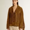 Chaqueta de ante color tabaco para mujer con flecos