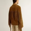 Chaqueta de ante color tabaco para mujer con flecos