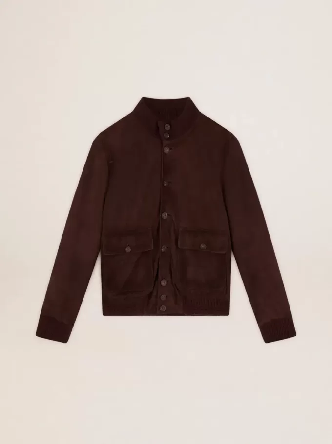 Chaqueta de aviador Golden Collection en ante marrón oscuro Chaqueta de aviador Golden Collection en ante marrón oscuro
