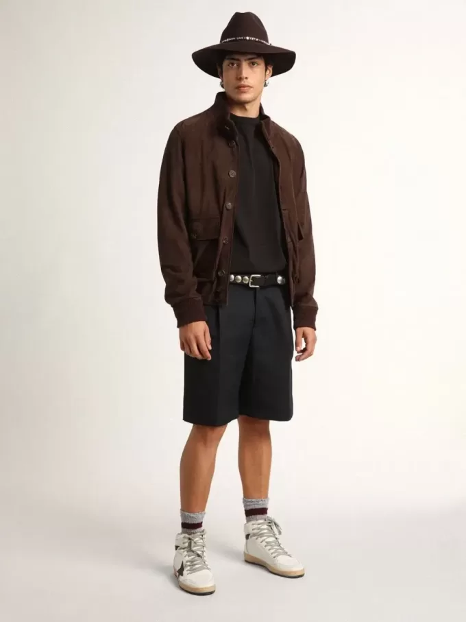 Chaqueta de aviador Golden Collection en ante marrón oscuro Chaqueta de aviador Golden Collection en ante marrón oscuro