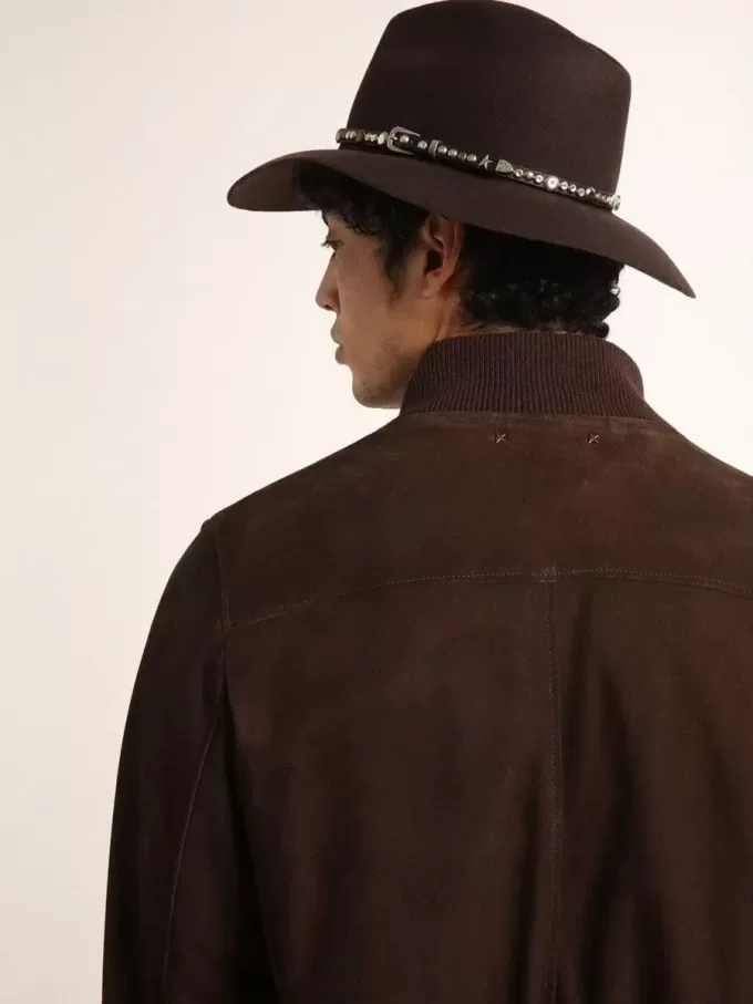 Chaqueta de aviador Golden Collection en ante marrón oscuro Chaqueta de aviador Golden Collection en ante marrón oscuro