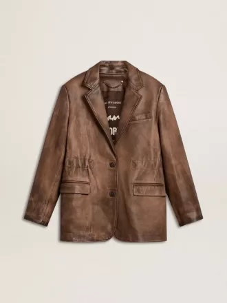 Chaqueta de cuero marrón para mujer