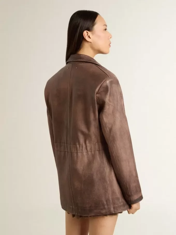 Chaqueta de cuero marrón para mujer Chaqueta de cuero marrón para mujer