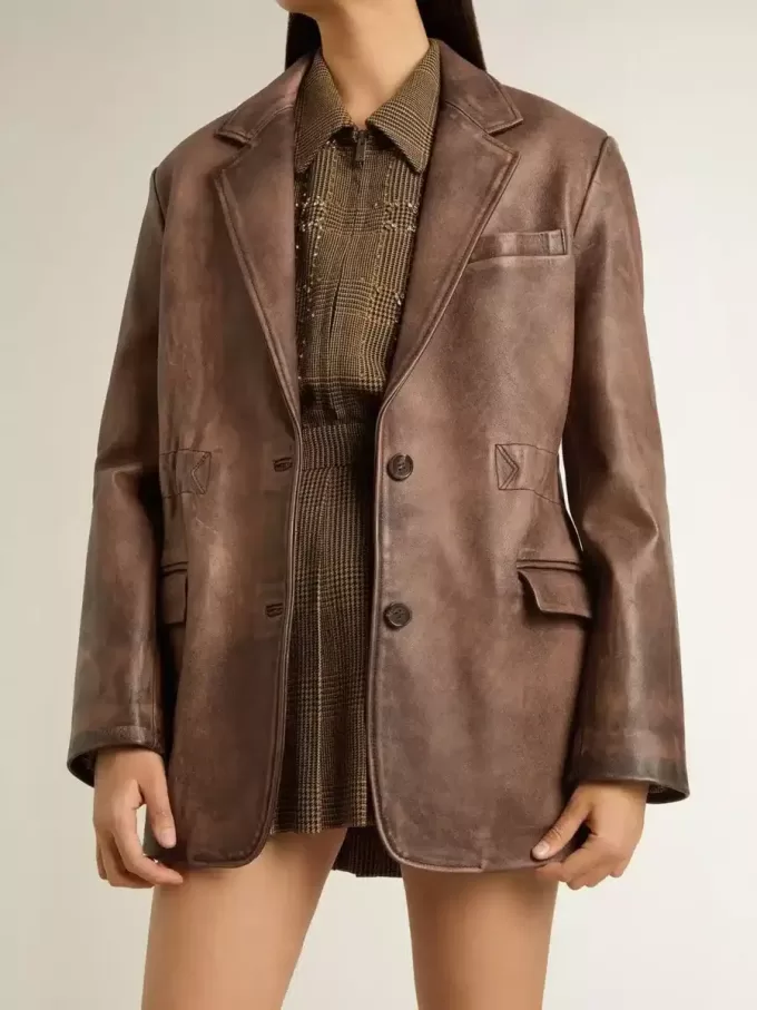 Chaqueta de cuero marrón para mujer Chaqueta de cuero marrón para mujer
