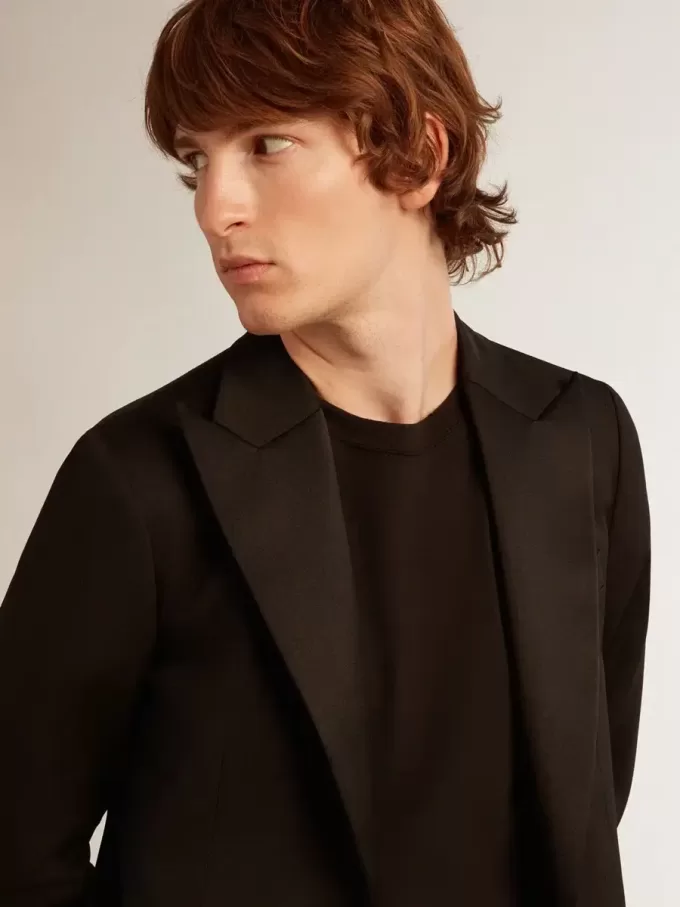 Chaqueta de esmoquin para hombre en gabardina de lana negra