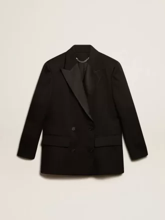 Chaqueta de esmoquin para mujer en gabardina de lana negra.