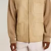 Chaqueta de hombre en piel nobuk color travertino con mangas y espalda en mezcla de lana