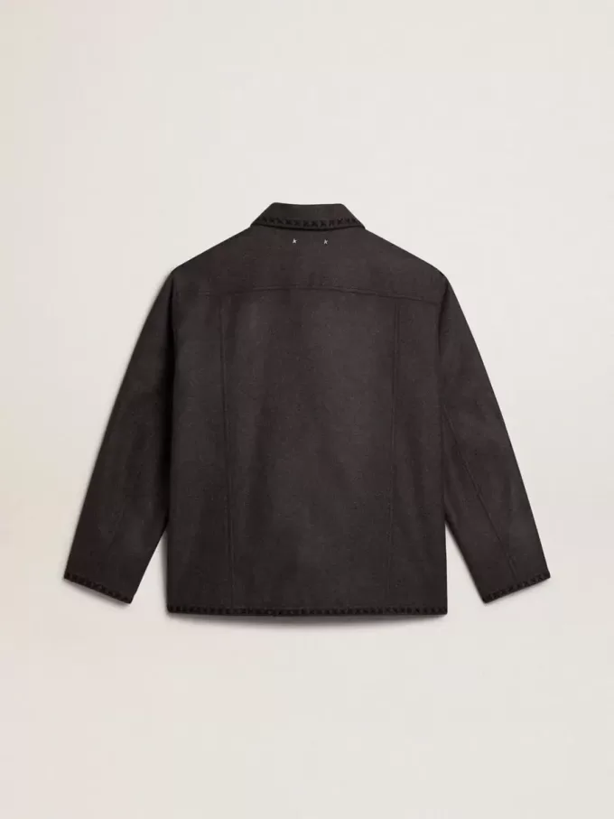 Chaqueta de lana gris jaspeado con cierre de botones