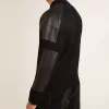 Chaqueta de lana merino negra para hombre con parches de cuero