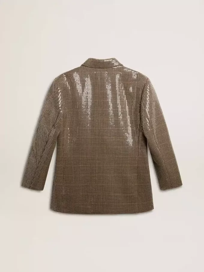 Chaqueta de mujer con estampado de pata de gallo y bordado de lentejuelas en toda la prenda