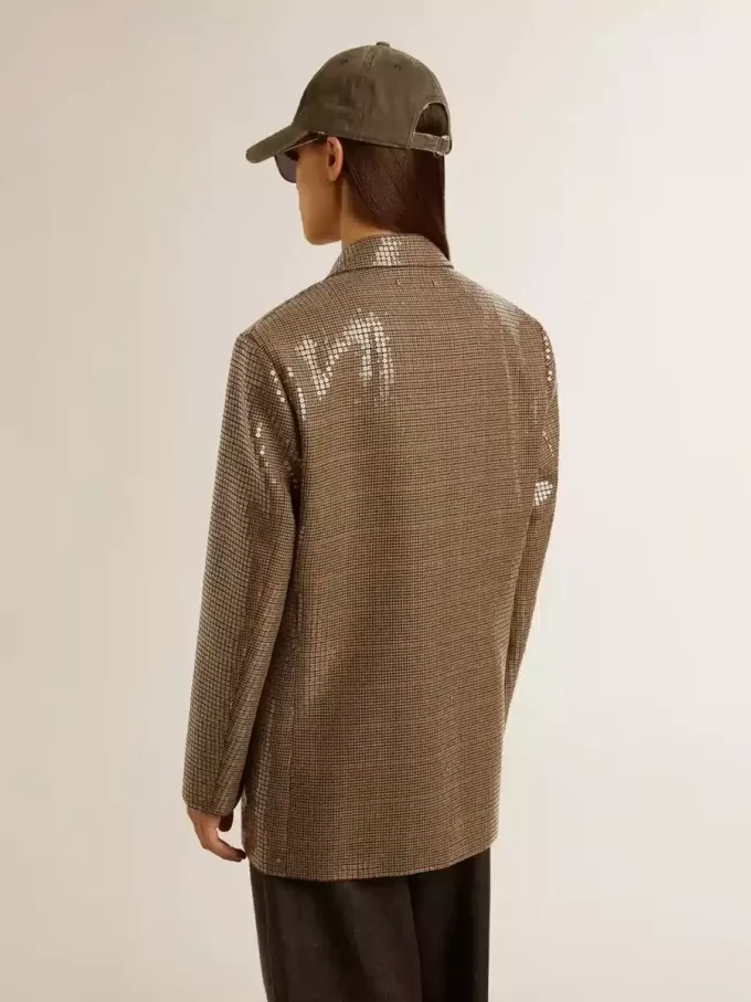 Chaqueta de mujer con estampado de pata de gallo y bordado de lentejuelas en toda la prenda