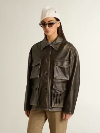 Chaqueta de mujer de piel napa marrón envejecida