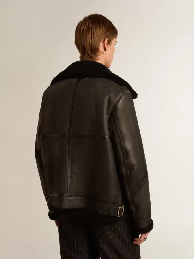 Chaqueta de piel de oveja negra Chaqueta de piel de oveja negra