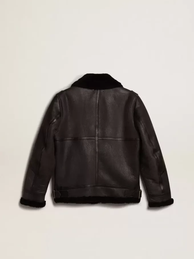 Chaqueta de piel de oveja negra Chaqueta de piel de oveja negra
