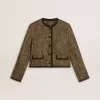 Chaqueta Journey para mujer en tweed de lana con detalles de ante color café