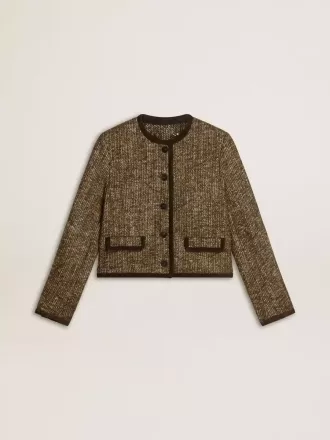 Chaqueta Journey para mujer en tweed de lana con detalles de ante color café