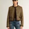 Chaqueta Journey para mujer en tweed de lana con detalles de ante color café