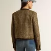 Chaqueta Journey para mujer en tweed de lana con detalles de ante color café