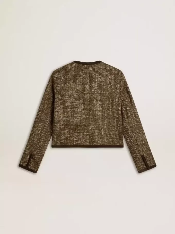 Chaqueta Journey para mujer en tweed de lana con detalles de ante color café