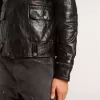 Chaqueta motera de cuero negro para hombre con efecto brillante